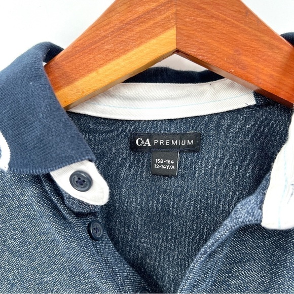 C&A PREMIUM Boy's Blue Two-Tone Short Sleeve Polo Top w/ Pocket Size 13-14Y - Picture 3 of 9